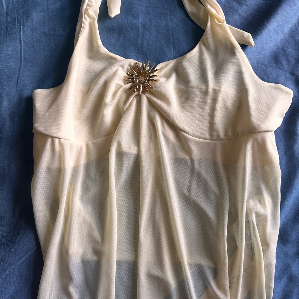 SHEIN Cream Halter Top with Gold Accent